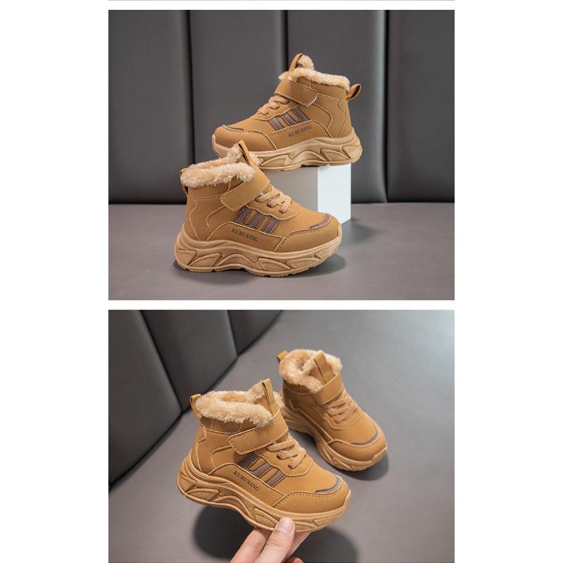 Kids Girls Winter Thickened Fleece Warm Velcro Sports Sneakers
