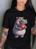 Cute Hippo Holding Red Heart T Shirt WoUnisex Short Sleeve Casual Top Lovely Animal Print Comfort Soft Fabric for Everyday Wear