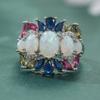 Elegant Inlaid Imitation Opal CZ Women's Ring Exquisite CopperColor Geometry Daily Wear Party Jewelry Anniversary Gift