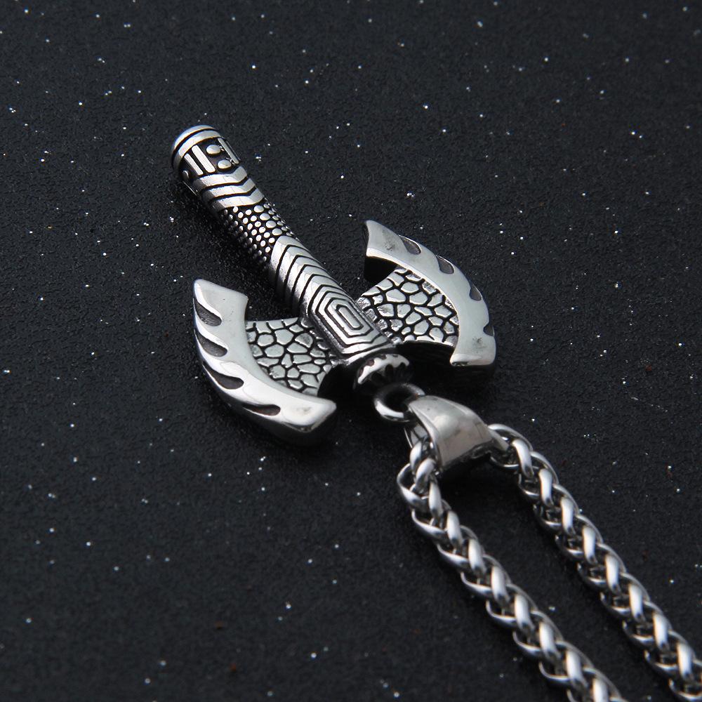 Viking Nordic Double Edged Battle Axe Pendant Necklace Stainless Steel Norse Warrior Talisman Protection Jewelry for Men
