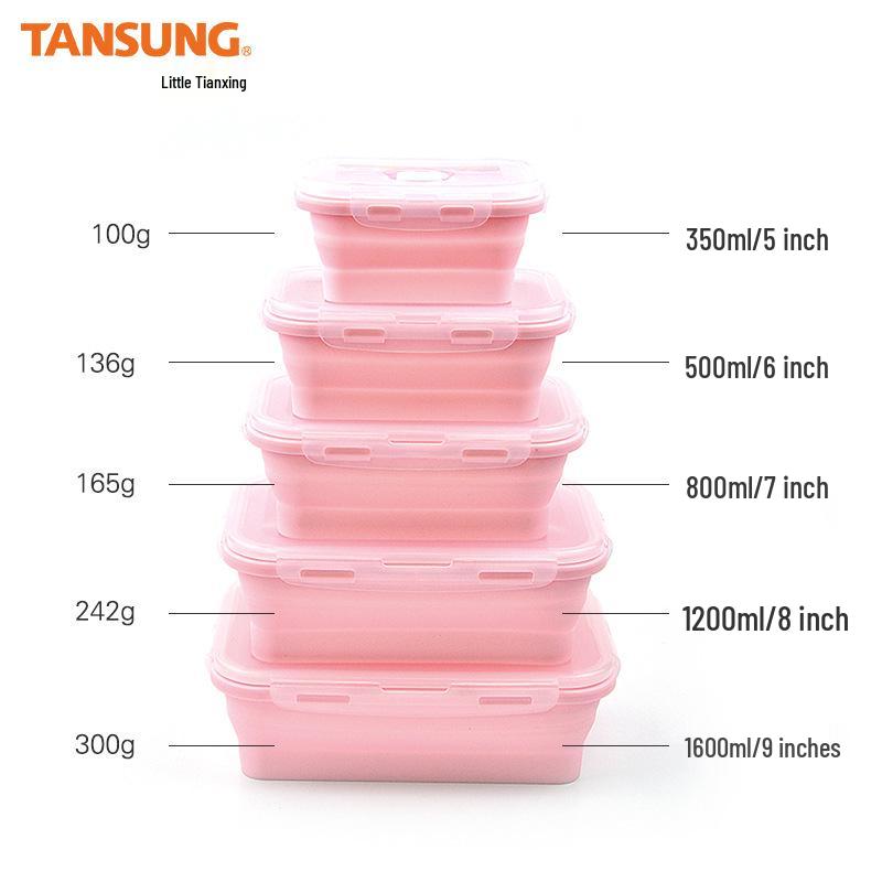 Foldable Silicone Lunch Box Set of 5 - Microwave & Portable Food Containers