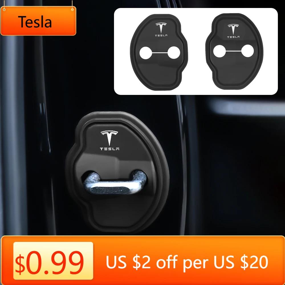 Car Sticker Tesla 2/4pcs Car Door Lock Buckle Protection Cover Auto Accessories For Tesla Model 3 Y S X 2021 Roadster Cybertruck