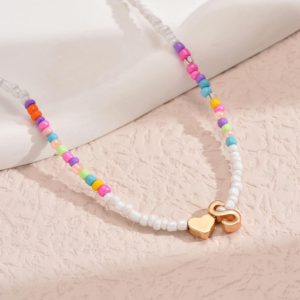 European and American Colored Rice Beads 26 Letter Beaded Necklace Creative Niche Neck Chain Collarbone Chain