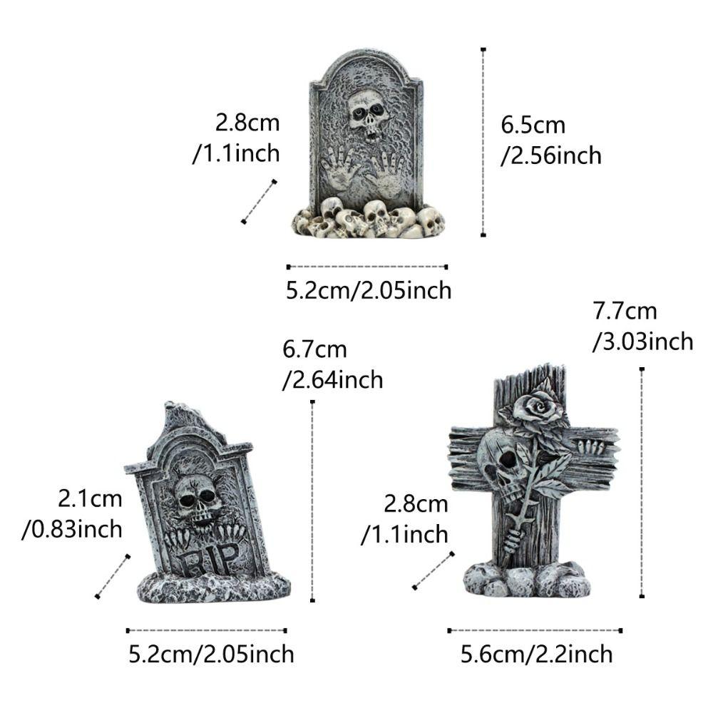 

3pcs Resin Crafts Skull Tombstones Decorations Scary Tombstone Statues Haunted House 3pcs