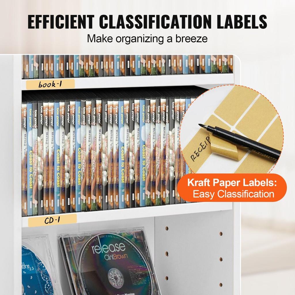 Media Storage Cabinet 5 Layers Adjustable DVD Shelves Holds 240 CDs White
