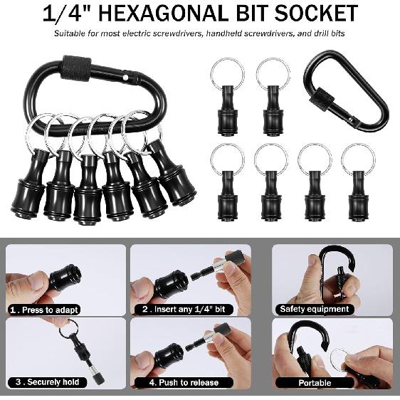 1/4 Inch Hex Shank Bit Holder, Portable Socket Drill Bit Holder, Quick Change Alloy Long and Short Drill Bit Extension Bar, Keychain Screwdriver Bits