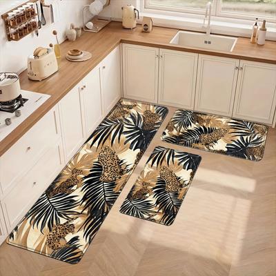 1 Pieza Alfombras de Cocina Antifatiga, Estampado de Hoja de Palma Leopardo Impermeable Antideslizante Gruesa Acolchada Alfombrilla de Cocina Resistente Confort Alfombrilla para Estar de Pie para Cocina