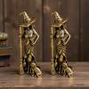 2A Vintage Brass Witch Ornament Collectible Figurines Cat and Hooded Witch Holding a Book, European-style Magic Figurine Statue, Desktop Decoration,