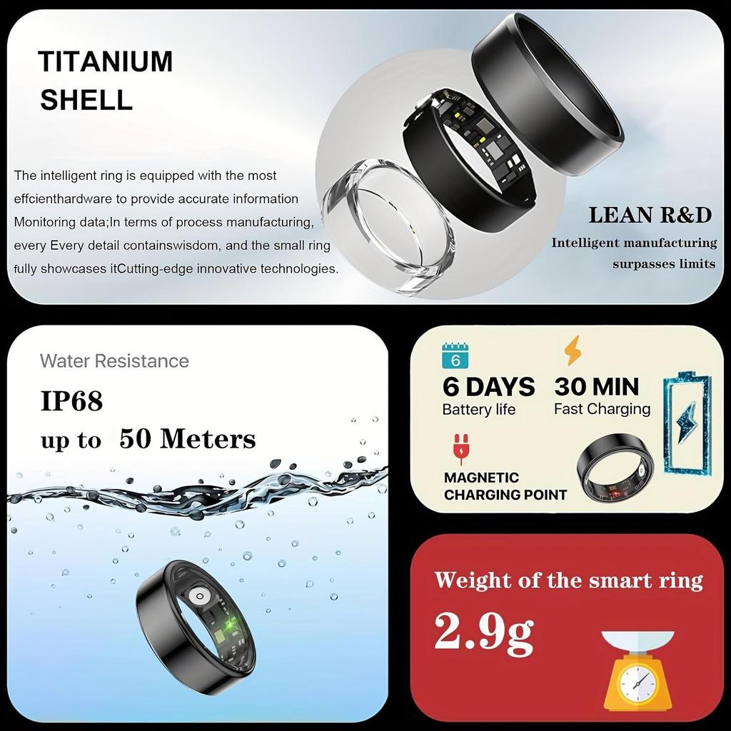 Stainless Steel Smart Ring Fitness & Sleep Tracker