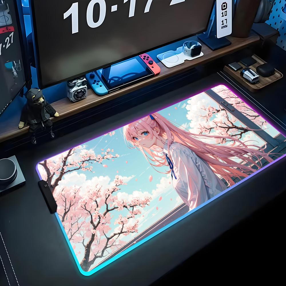 

anime girls Mouse Pad RGB Gaming Mousepad Big LED Pad PC Desk Mat Luminous Mouse Pad Large Keyboard Mats Table Rug With Backlit RGB600x300x3mm