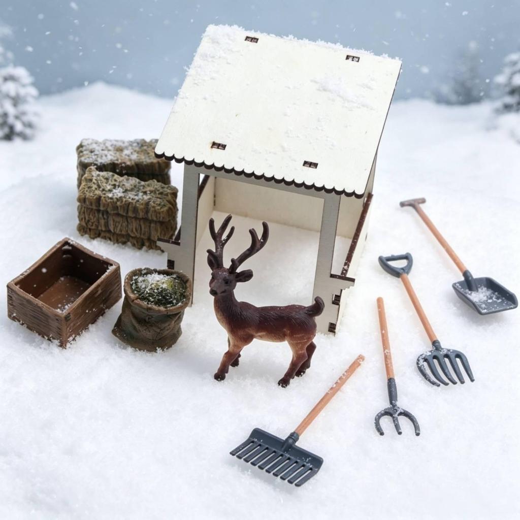 Miniature Stable with Deer Rustic Diorama Barn Long-Lasting for Collectors