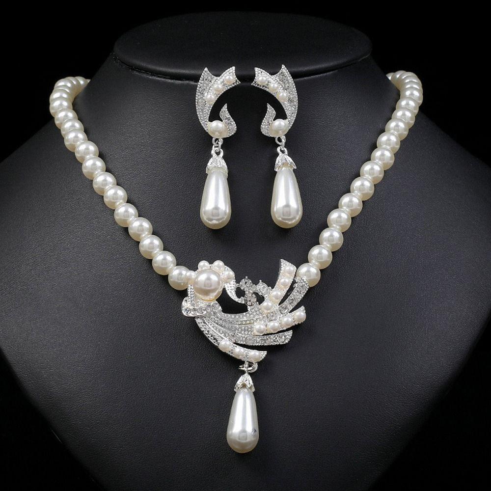 Korean Style Women Necklace Dangle Earrings Water Drop Earrings Bridal Wedding Jewelry Set