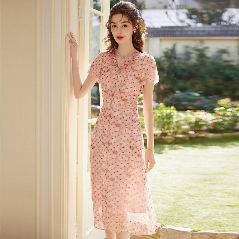 Bailuyu Women s V-Neck Polka Dot Puff Sleeve Maxi Dress XL