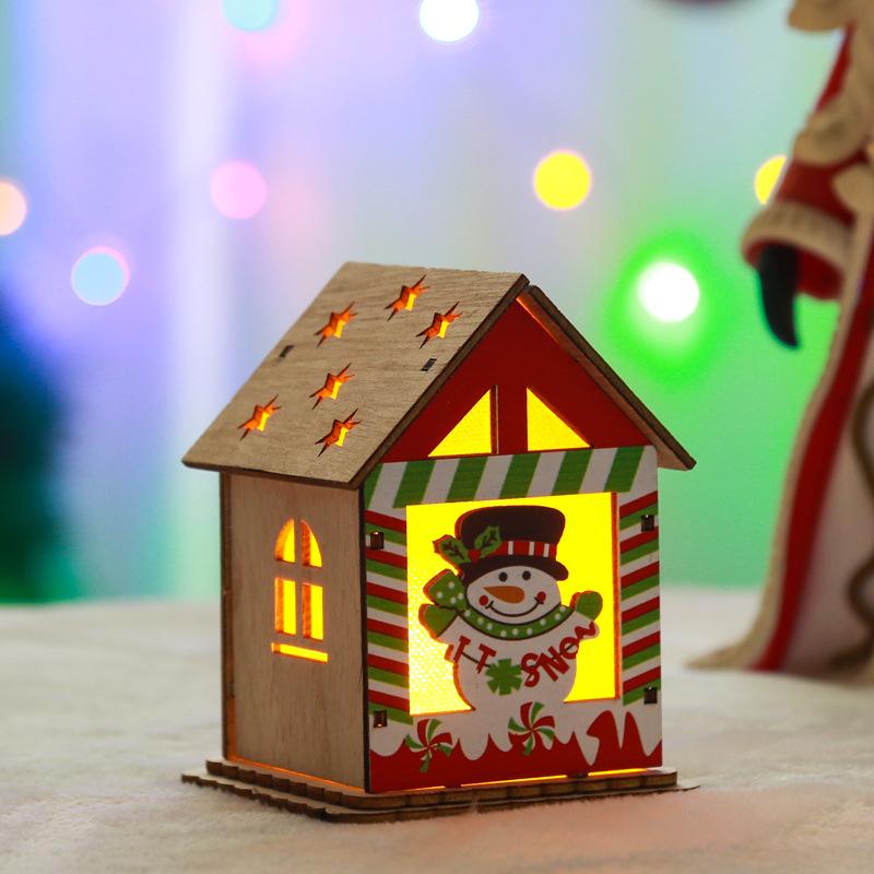 Christmas Decoration Painted Luminous Christmas Wooden House Christmas Gift DIY Luminous Log House Ornaments