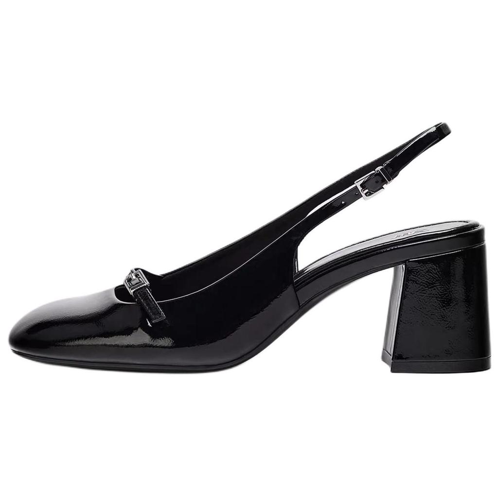Zara New Year Collection Pu Comfortable Versatile Color Block Buckle Decor Thick Heeled High Heels 7Cm Women High Heels Black 12800510