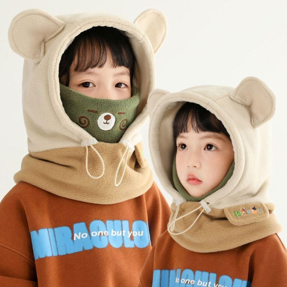 Windproof Kids Winter Fleece Hat Ear Flaps Ear Flap Cap New Integrated Scarf Hat Boys Girls