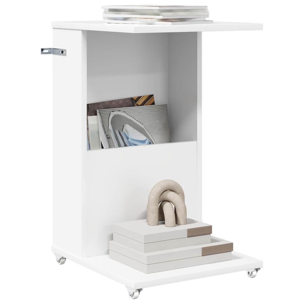 Side Table with Wheels White 40 x 35 x 60 cm Engineered Wood