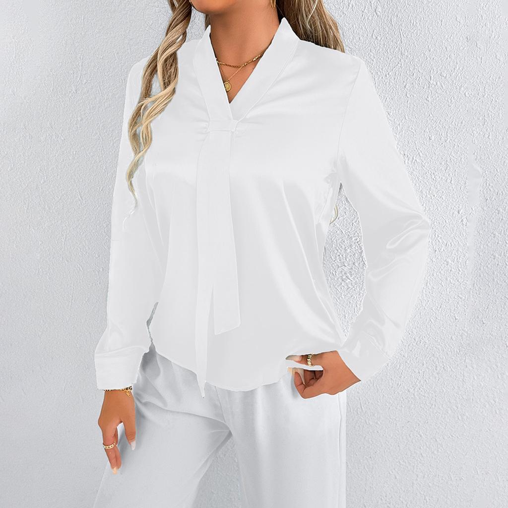 Summer Satin Shirt White Women's Solid Color Top Shirt