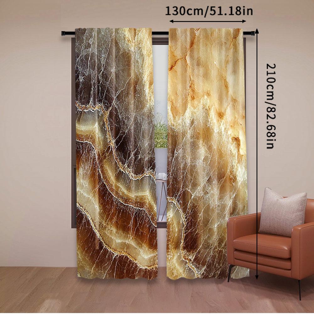 2Pcs Marble Curtain Onyx Stone Surface Pattern Banded Variety Differing Lines Image Suitable For Bedroom Bathroom Living Room