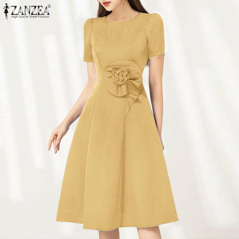 ZANZEA Women Casual Round Neck Summer Short Sleeve Dress
