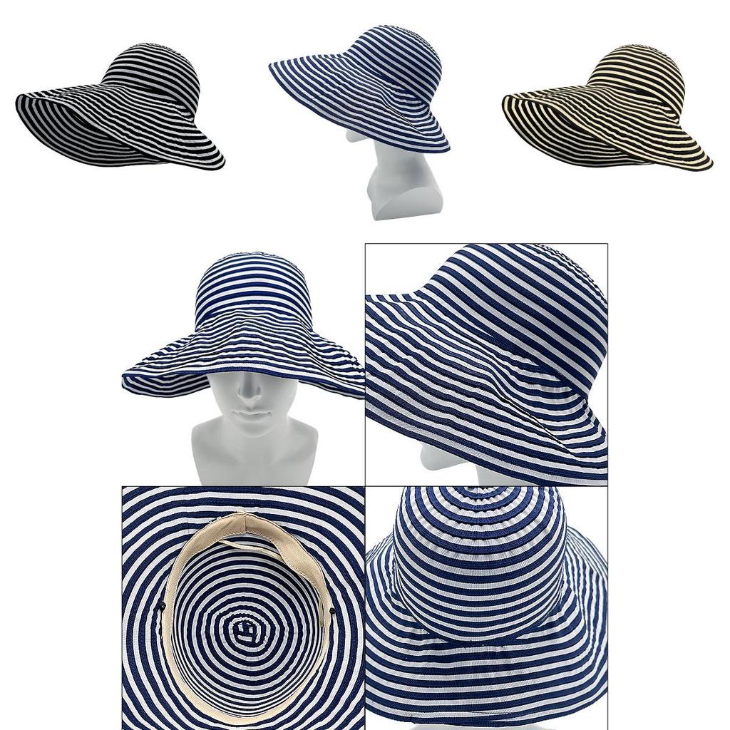 Foldable Sunshade Fisherman Hat With Wide Brim And Striped Pattern For Summer Outdoor Activities