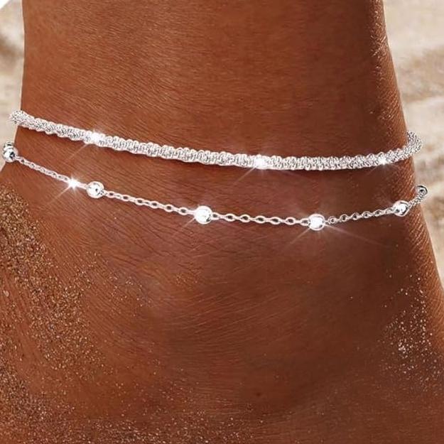 Bobisty Gold Plated Ankle Bracelets for Women Adjustable Anklets Waterproof Dainty Layered Ankle Chains Beaded Rope Link Beach