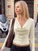 Europe and the United States Hot-selling Women's Clothing New Fashion Early Autumn Long-sleeved Slim-fitting Niche Design Button Waist Solid Color Top