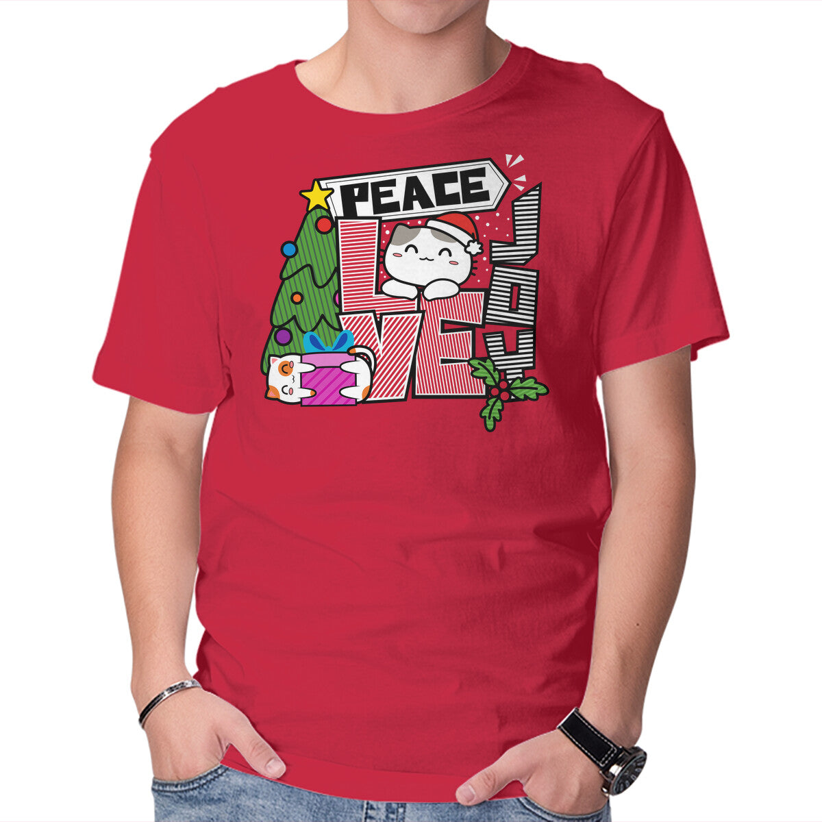 Unisex Crew Neck T-Shirt Peace Love Joy Graphic Short Sleeve Casual Tee S