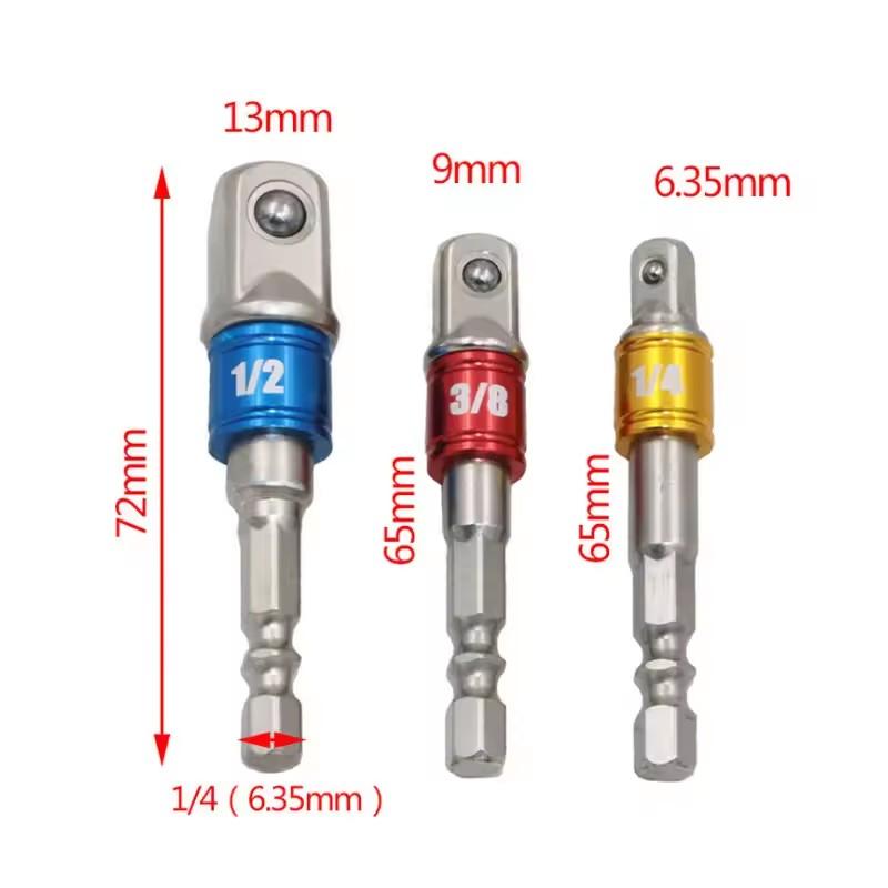 Chrome Vanadium Steel Socket Adapter Hex Shank To 1/4" 3/8" 1/2" Extension Drill Bit Bar Hex Bit Set Power Drill Socket Adapter