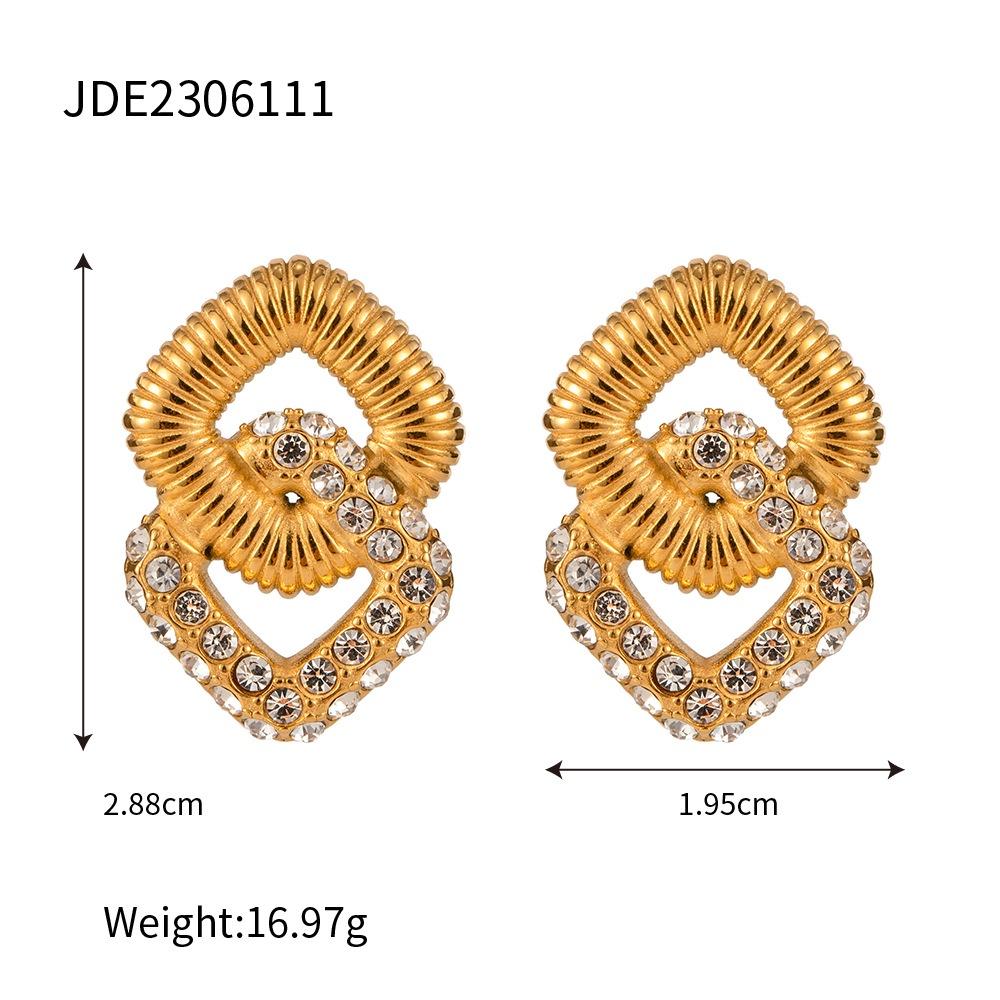

Gold Trendy 18k Stainless Steel Earrings With Cz Stone Double Layer Earrings Nonfade StyleA