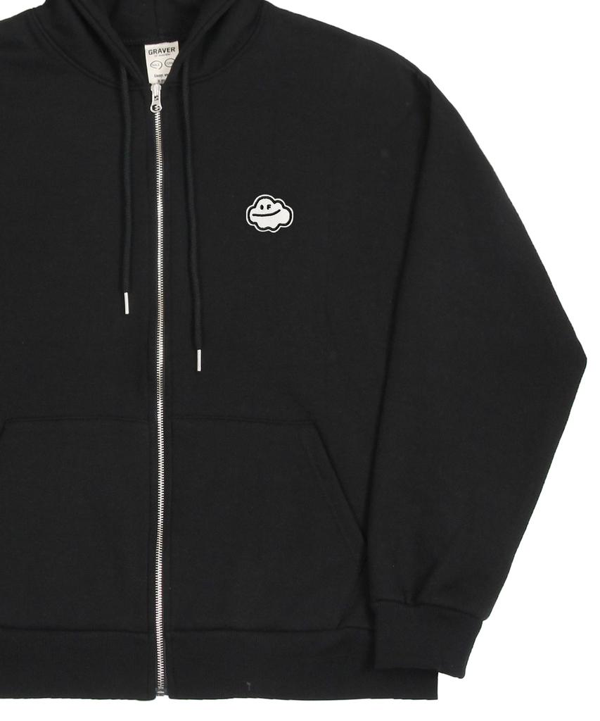 Graver [Unisex] Cloud Smile Embroidered Zip-Up Hoodie_Black