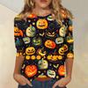 Women's Three Quarter Sleeve Round Neck Halloween Print Blouse Top