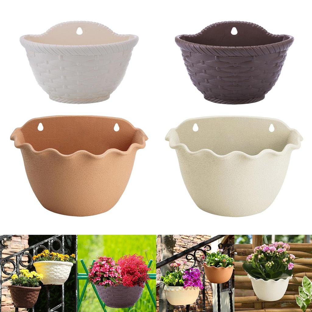 Hanging Flower Pot Wall Decor Self Watering Plants Holder Balcony Planter Bucket for Railing Garden Backyard Yard Indoor Outdoor