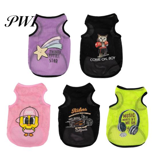 Pet Apparel Vest Cartoon Pattern Wear Resistant Polyester Dog Ultra-Thin Sleeveless Sunscreen Print Supplies Outfit