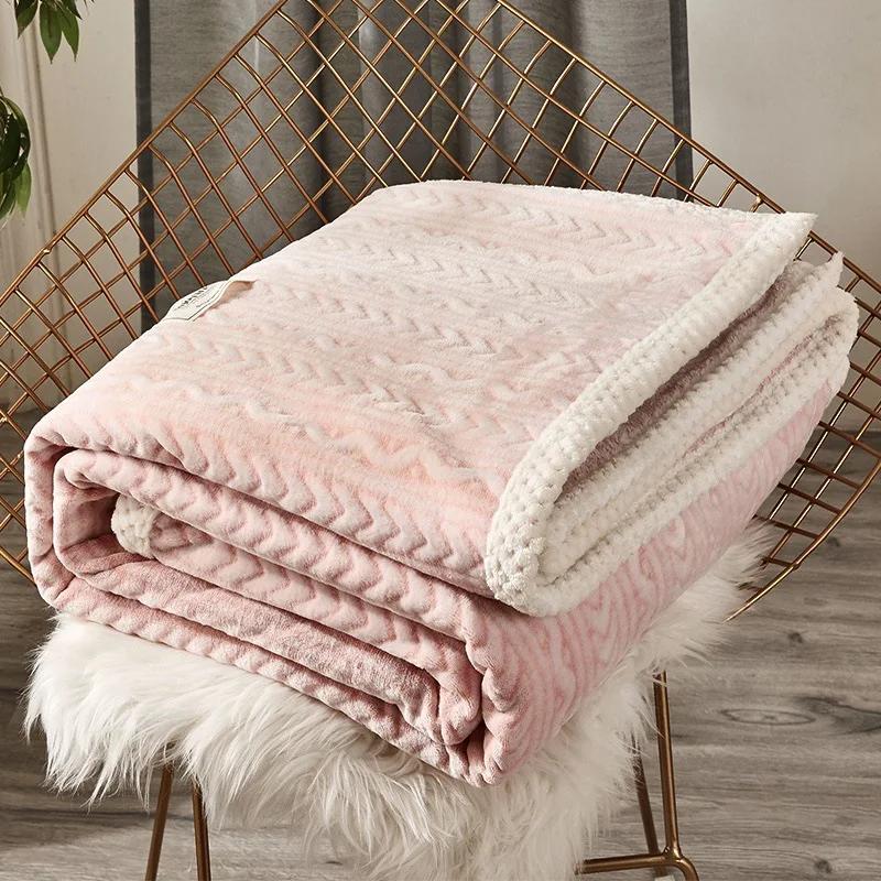 Autumn Winter Thick Coral Fleece Single Blanket Queen Double Flannel Blanket for Office Dorm Warm Little Quilt Without Zipper