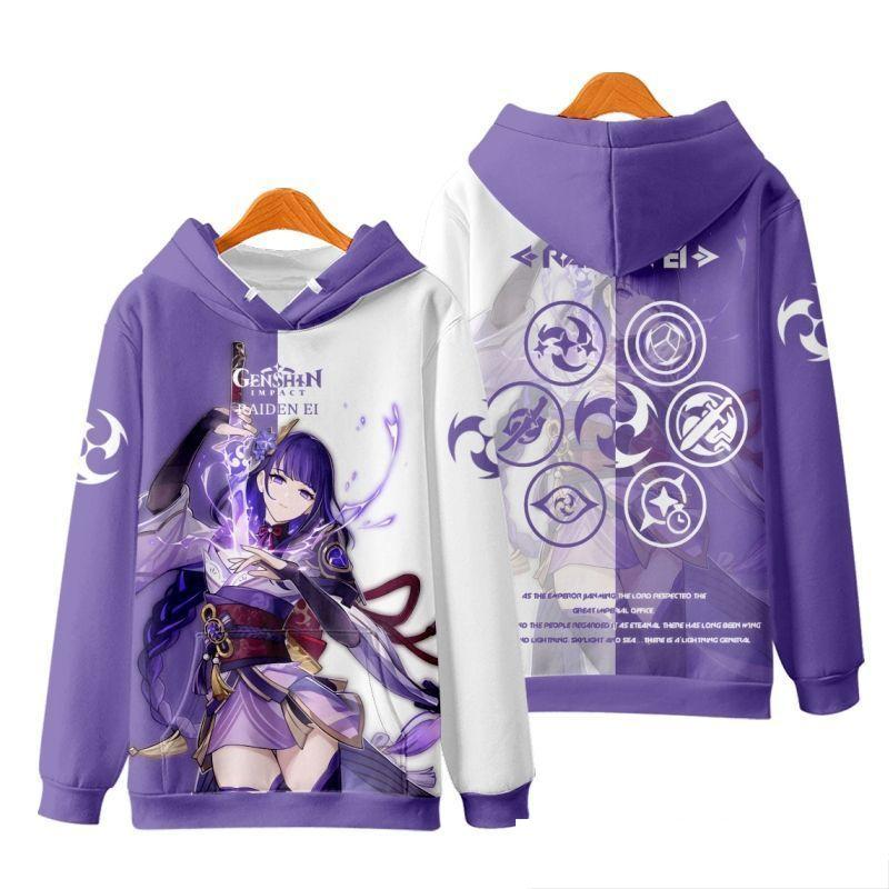 Raiden Shogun Genshin Impact Cosplay Hoodies 3D Print Unisex Anime Cartoon Sweatshirt Oversized  Women Harajuku Pullover Coat