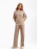 New Fashion Sweater Set Temperament Contrast Color Split Short-sleeved Knitwear + High Waist Slimming Wide-leg Trousers Long Pants Two-piece Set