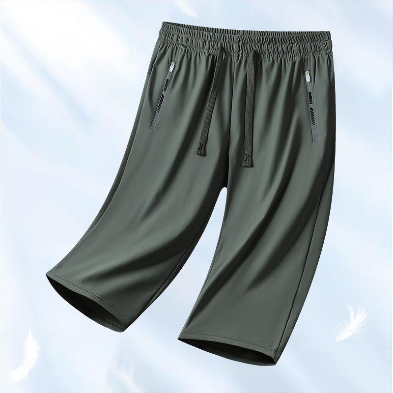 Men's Quick-Dry Ice Silk 7-Point Summer Sports Pants - Loose, Lightweight, Plus Size Running Pants