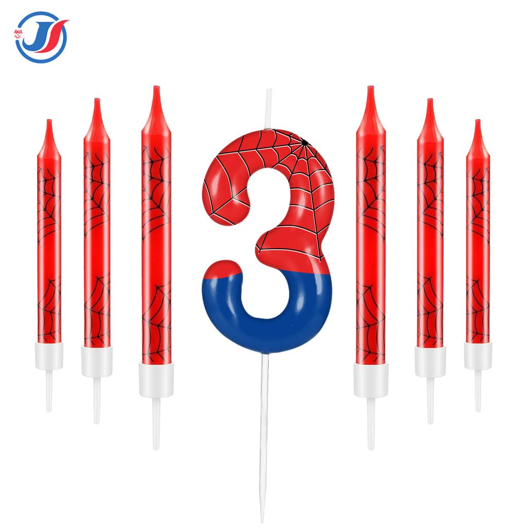 7pcs Spider Web Birthday Candles, Spider Cartoon Themed Birthday Candles Cake Topper Number Candle Spider Birthday Cake Candles