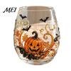 Fall Entertaining Essentials Halloween Glass Tumbler, Embossed Pumpkin Ghost Cat Bat Drinking Glass, Engraved Seasonal Drinkware Spooky Stemless