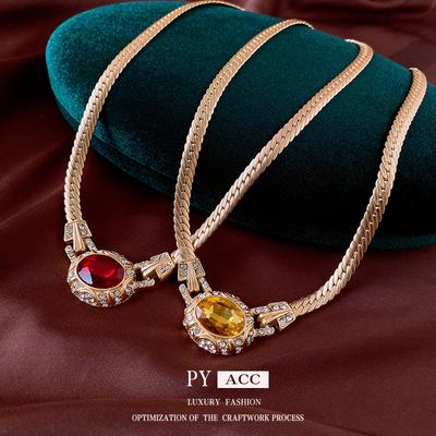 Diamond Round Snake Bone Chain Necklace Medieval Vintage Court Style Sweater Chain High-end Jewelry