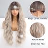 MISSQUEEN Perucă pentru femei Ombre Maro Gri Culoare Perucă ondulată lungă cu breton Fibră sintetică Femei Purtări zilnice Perucă ondulată Cosplay