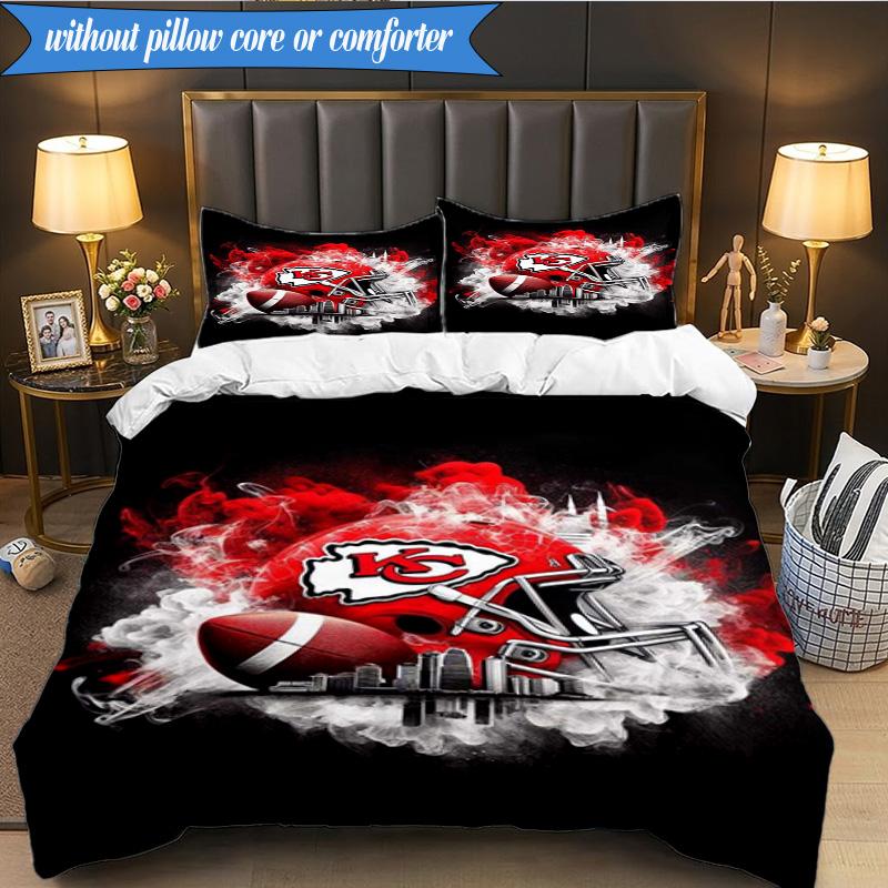 3PCS City Chiefs Emblem Printed Soft Bedding Set,Including 1pc Duvet Cover And 2pcs Pillowcases Perfect for Bedroom, Dormitory, Fan gift