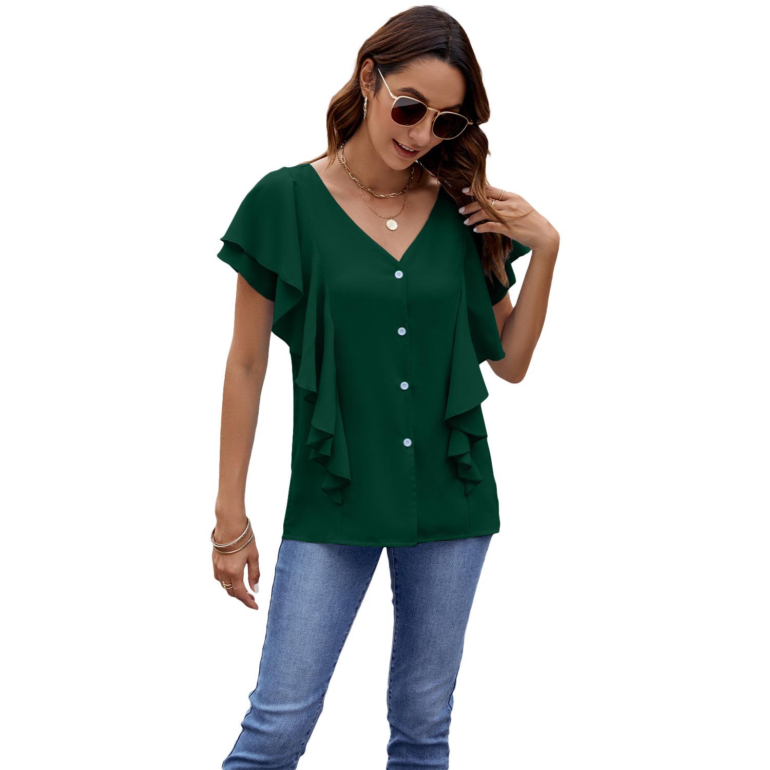 

Весна и лето новый стиль повседневный удобный базовый стиль свободный короткий рукав футболка топ жилет для женщин XXL темно-зеленого