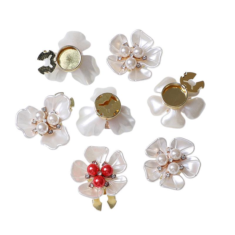Pearl Rhinestone Gardenia Cufflink Button Cover