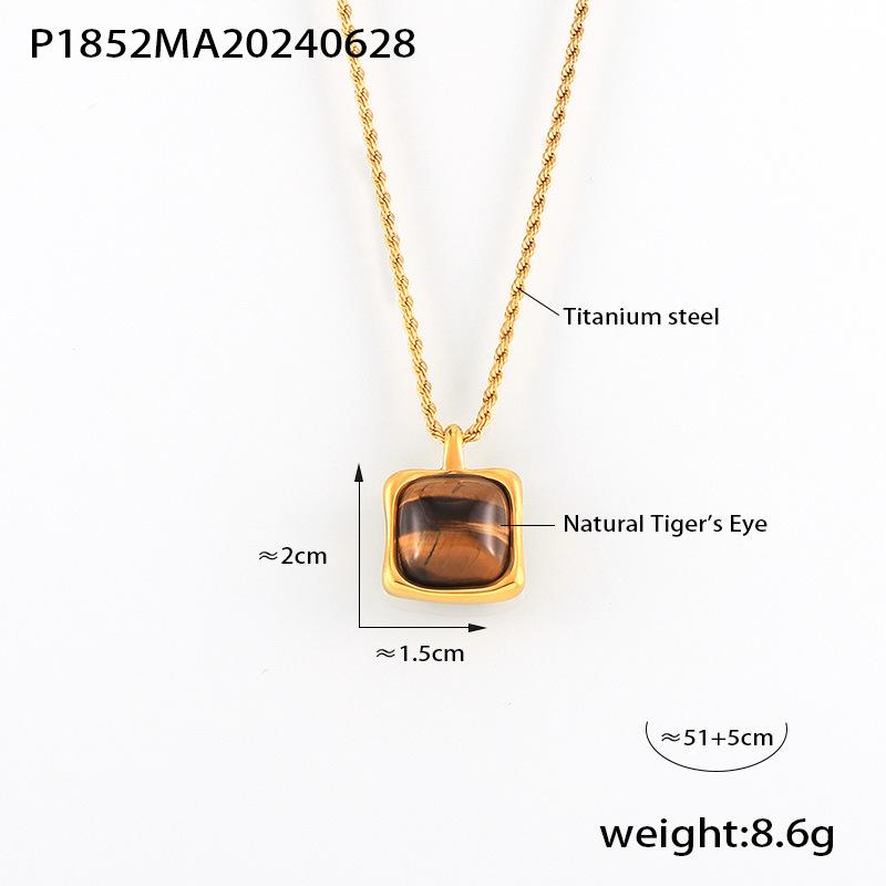 Stacked Wind Tiger'S Eye Stone Pendant Necklace Women'S Titanium Steel Plated 18K Gold Light Luxury Collarbone Chain