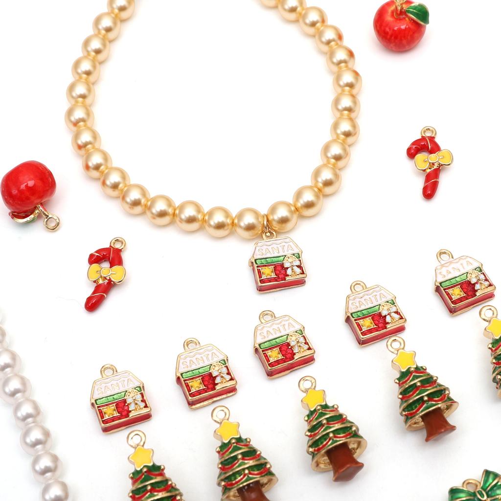 Christmas Series Pendant Alloy Mini Hand-Painted Snowman Apple Charms For DIY Handmade Necklaces Jewelry Making