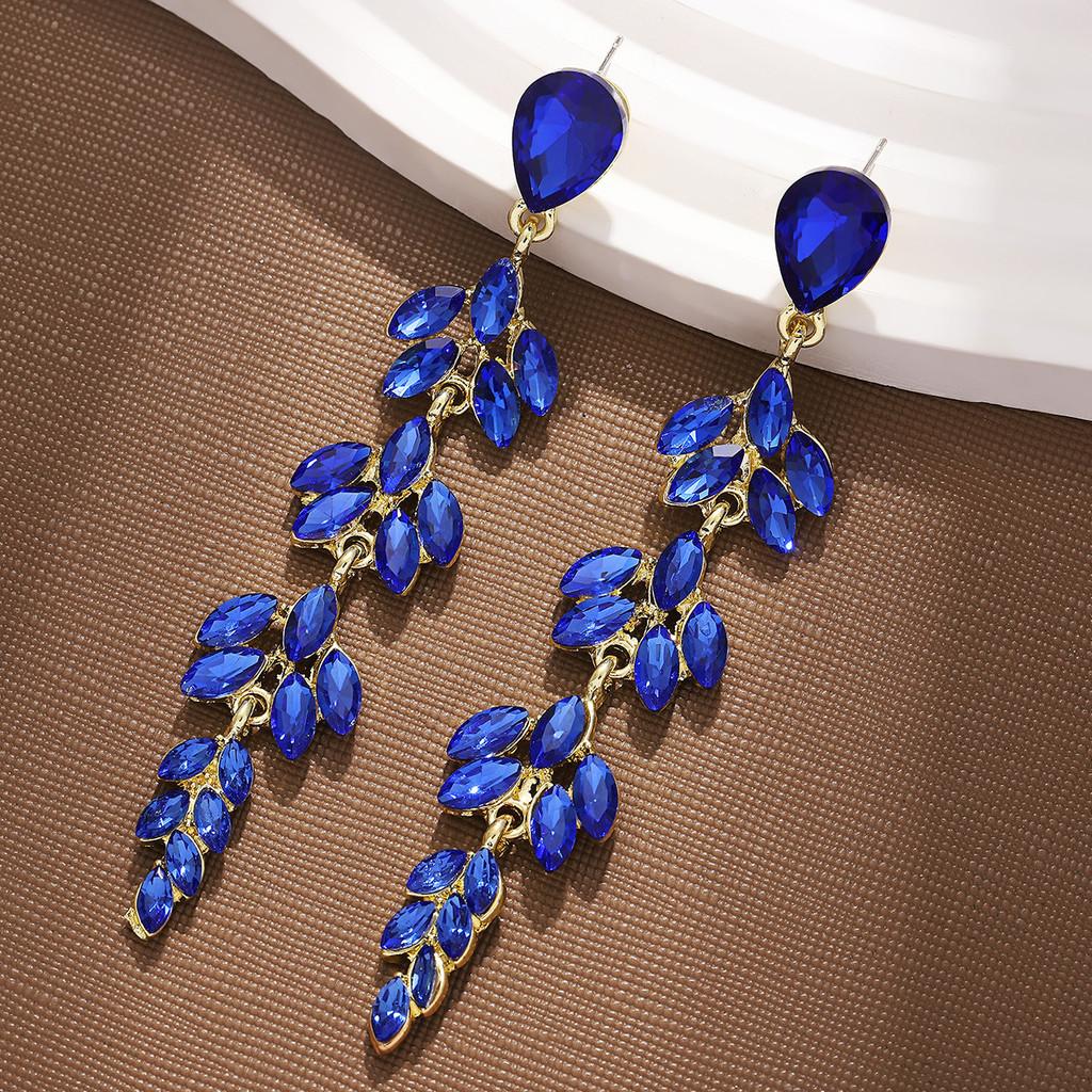 Fashion Gold Plated Leaf Drop Earrings For Women With Crystals Elegant Party Jewelry