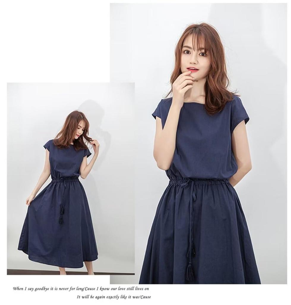 Yucahype Long and Tassel Short Loose School Women's Dress, Summer, Spring, Autumn, Linen-Cotton Blend, String, Sleeves, Stylish, Fit, Slimming, Cute,