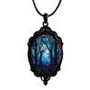 Retro Fashion Oval Crystal Blue Life Tree Pendant Necklace Black Leather Rope Chain for Women Men Hallowmas Amulet Jewelry Gifts